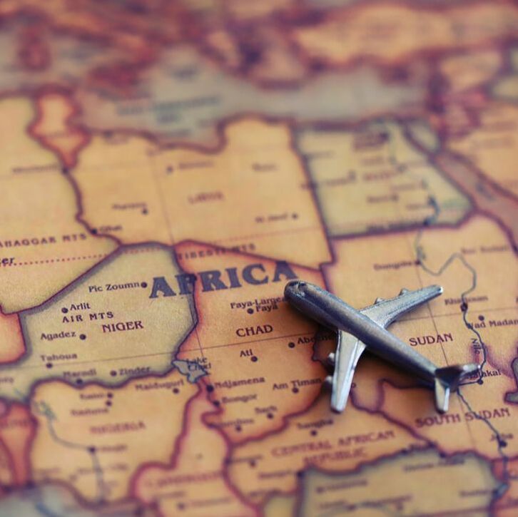 Africa map with airplane